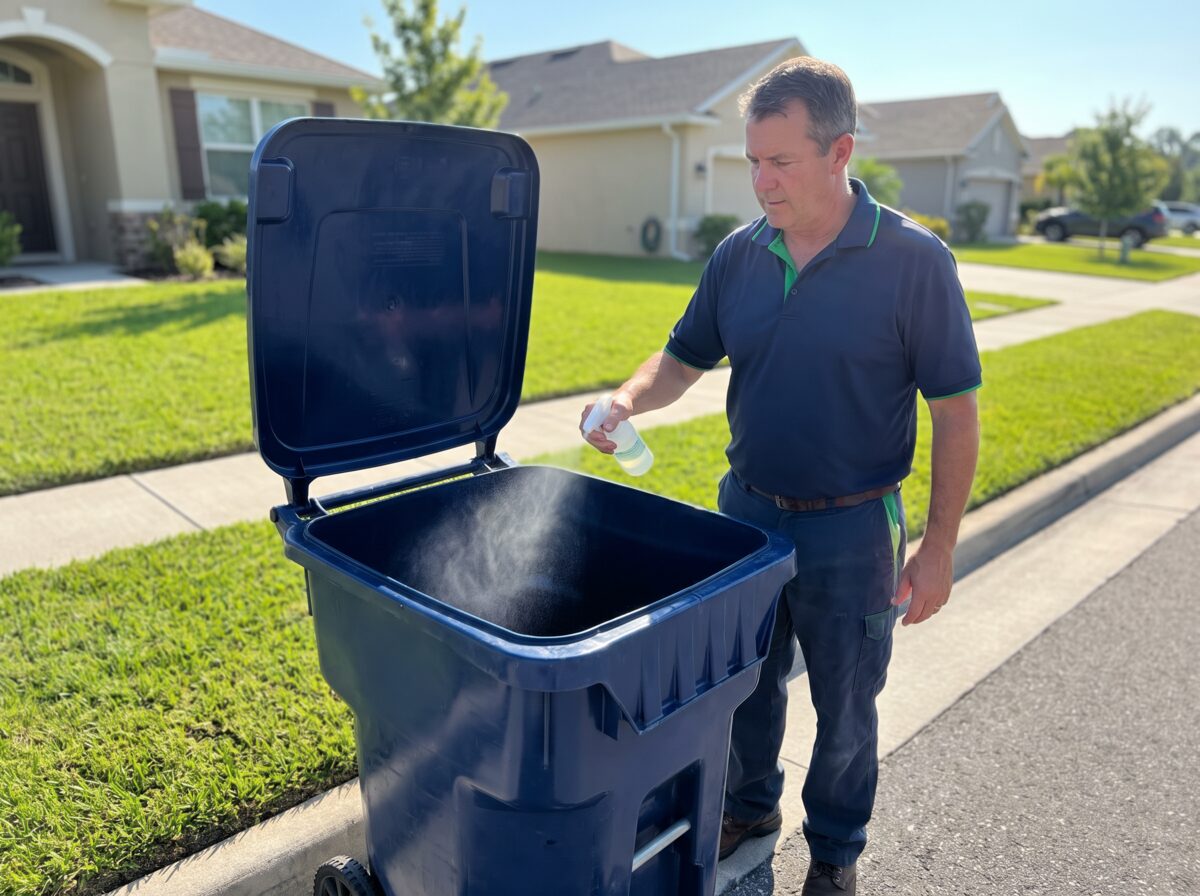 Technician returning a clean, deodorized bin
