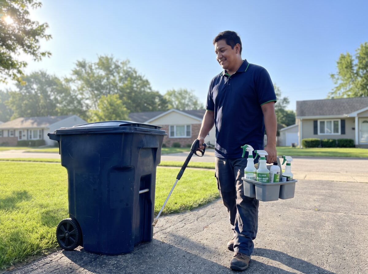 Technician arriving at a home with cleaning equipment